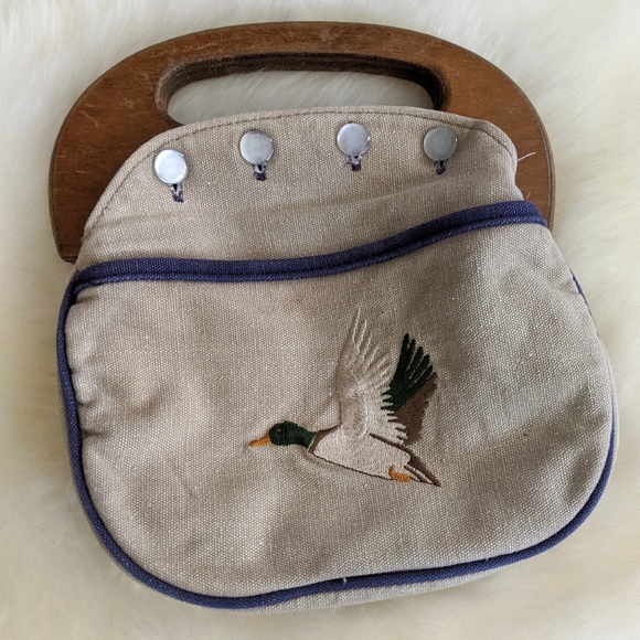 Vintage Handmade Preppy Embroidered Canvas Handbag